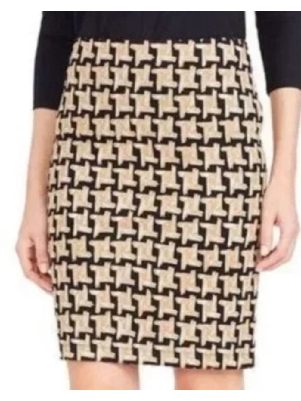 J. McLaughlin Lucy Houndstooth Geo Mini Pencil Skirt Size 6 EUC